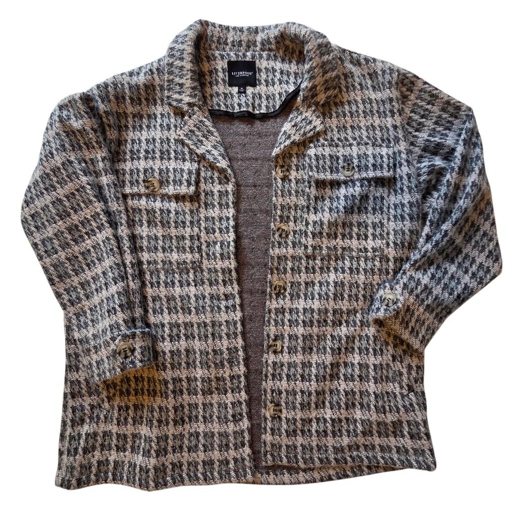 Liverpool Shacket Heather Houndstooth Button Front Shirt Jacket size Medium